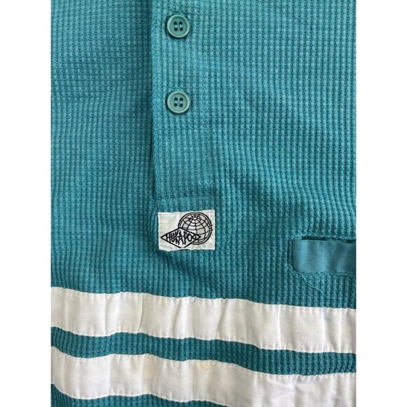 Vintage Huk A-Poo Shirt Mens L Teal White Striped Retro Polo Short Sleeve 80s - Picture 5 of 6